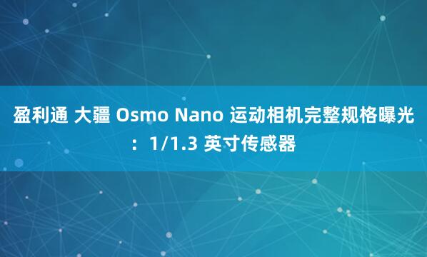 盈利通 大疆 Osmo Nano 运动相机完整规格曝光：1/1.3 英寸传感器